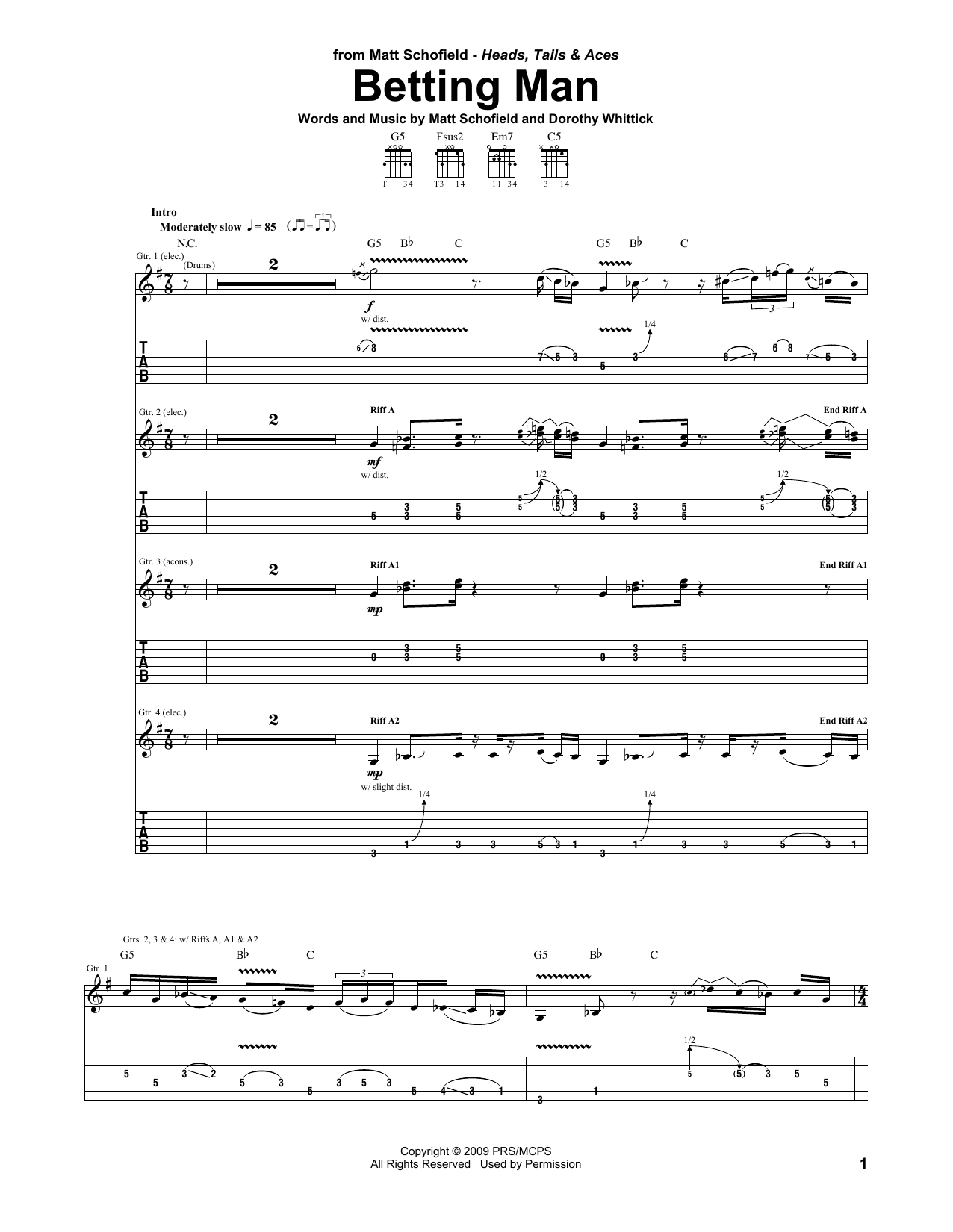 Learn to play Matt Schofield Betting Man sheet music for Guitar Tab in minutes. Price: 7.8900$ Matt Schofield Betting Man sheet music notes and chords arranged for Guitar Tab