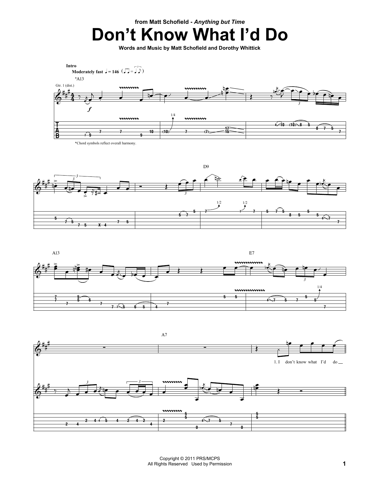 Matt Schofield Don't Know What I'd Do sheet music notes and chords. Download Printable PDF.