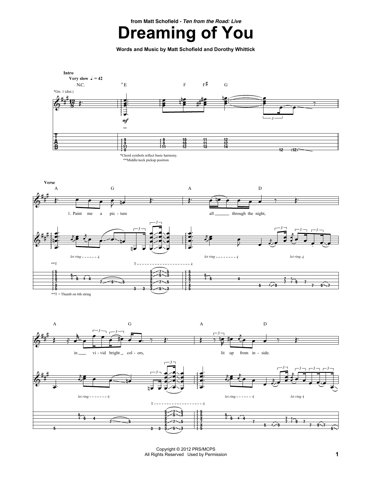 Learn to play Matt Schofield Dreaming Of You sheet music for Guitar Tab in minutes. Price: 7.8900$ Matt Schofield Dreaming Of You sheet music notes and chords arranged for Guitar Tab