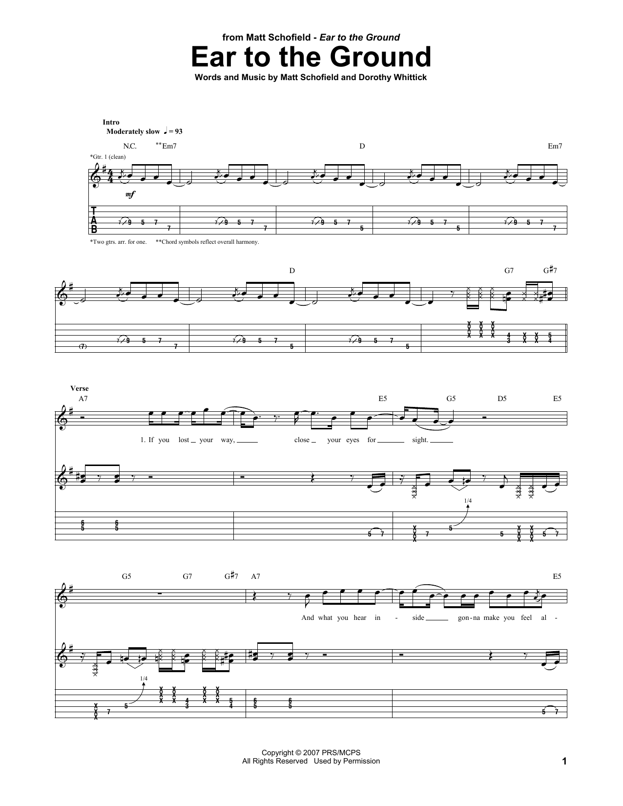 Learn to play Matt Schofield Ear To The Ground sheet music for Guitar Tab in minutes. Price: 7.8900$ Matt Schofield Ear To The Ground sheet music notes and chords arranged for Guitar Tab