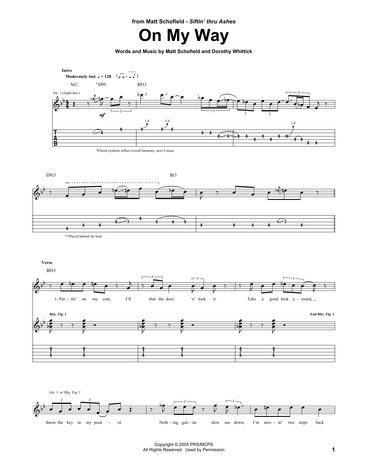 Learn to play Matt Schofield On My Way sheet music for Guitar Tab in minutes. Price: 7.8900$ Matt Schofield On My Way sheet music notes and chords arranged for Guitar Tab