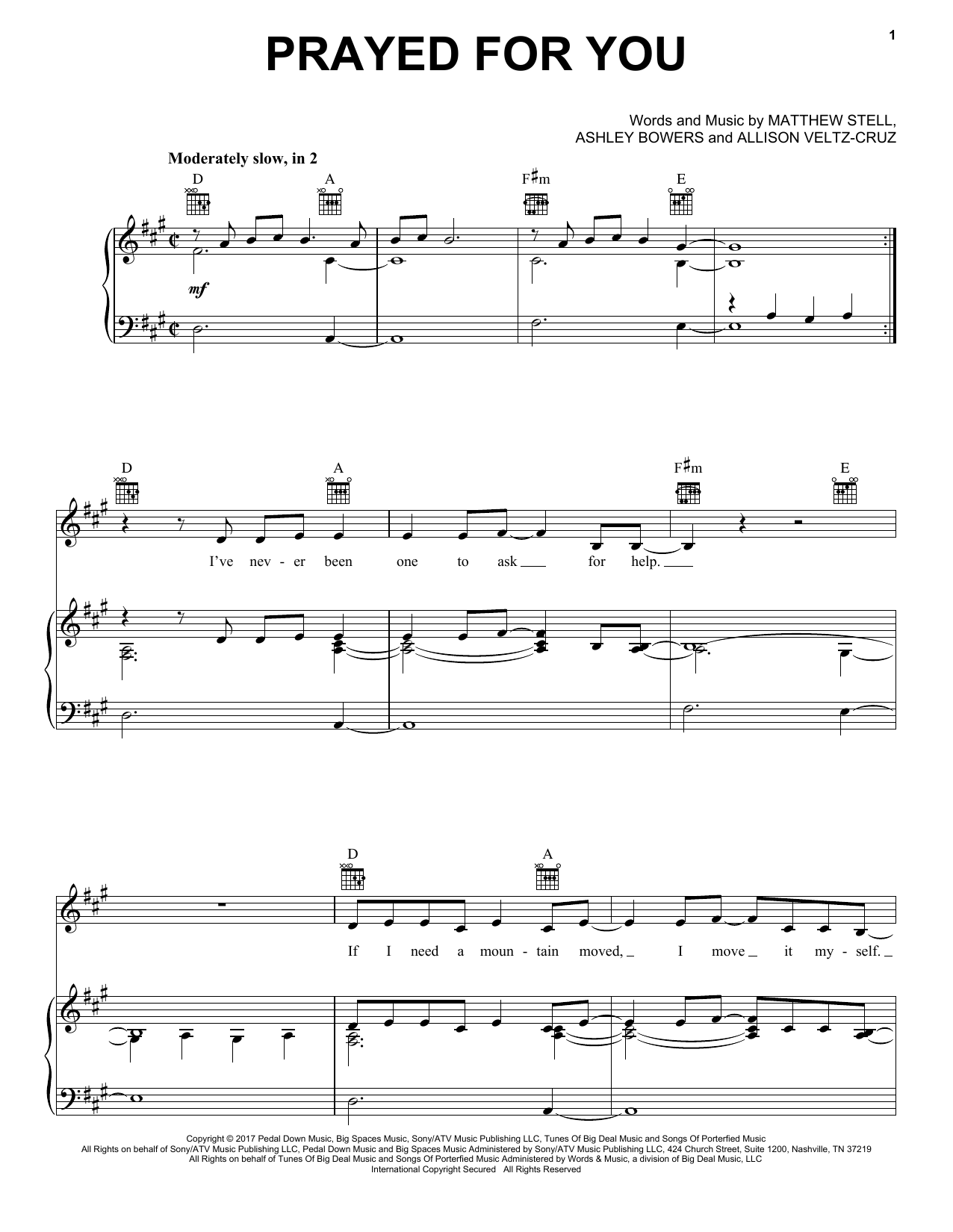Learn to play Matt Stell Prayed For You sheet music for Piano, Vocal & Guitar Chords (Right-Hand Melody) in minutes. Price: 7.8900$ Matt Stell Prayed For You sheet music notes and chords arranged for Piano, Vocal & Guitar Chords (Right-Hand Melody)
