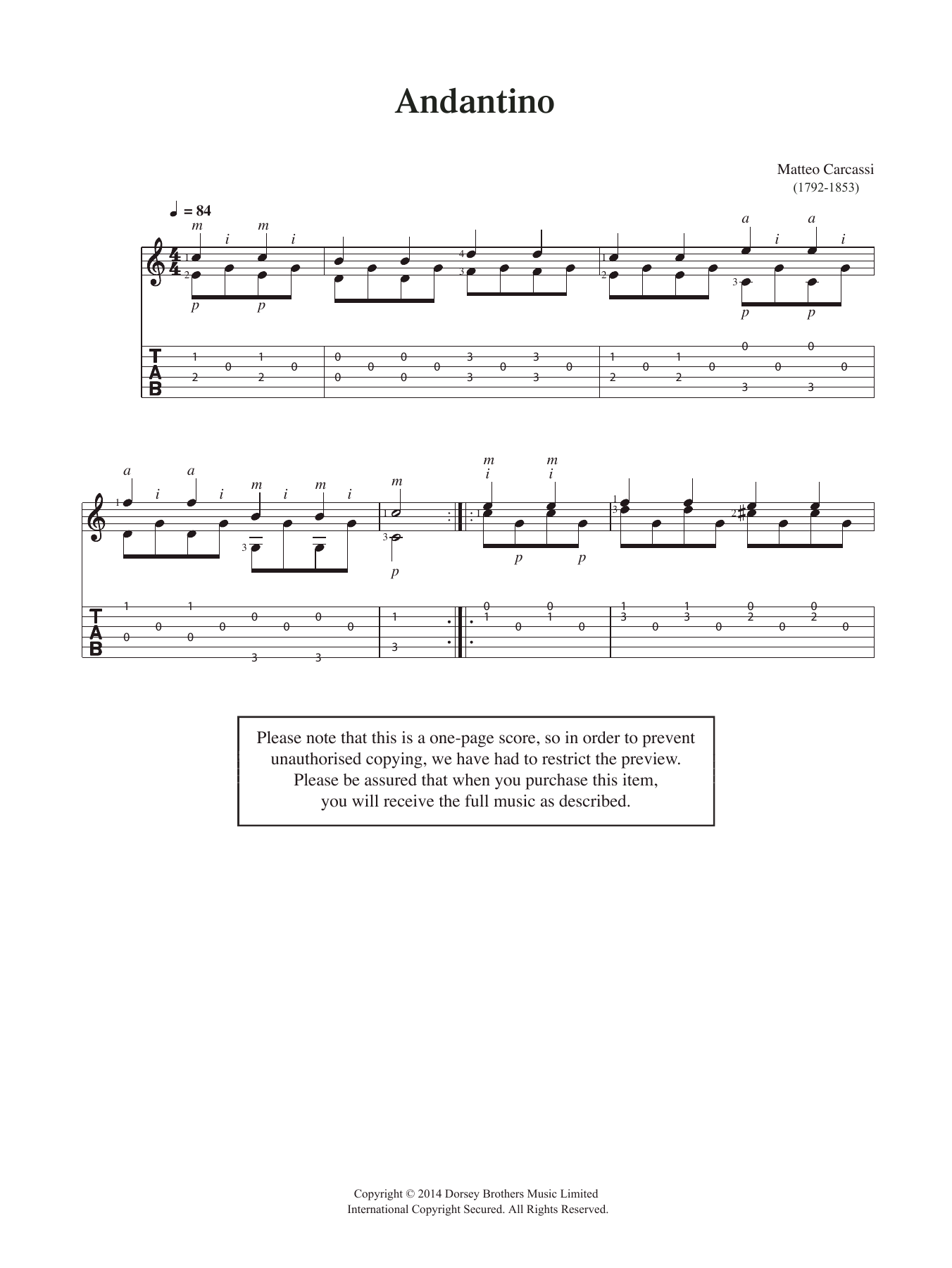 Matteo Carcassi Andantino sheet music notes and chords. Download Printable PDF.