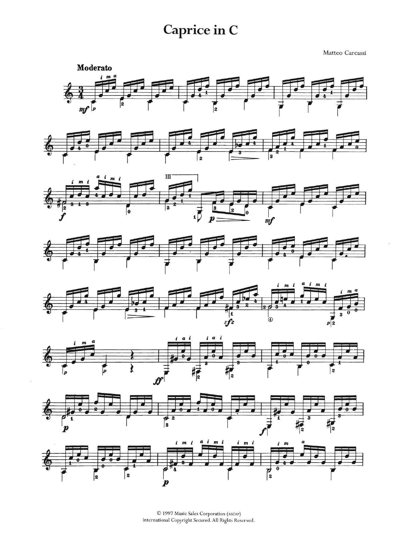 Matteo Carcassi Caprice In C sheet music notes and chords. Download Printable PDF.