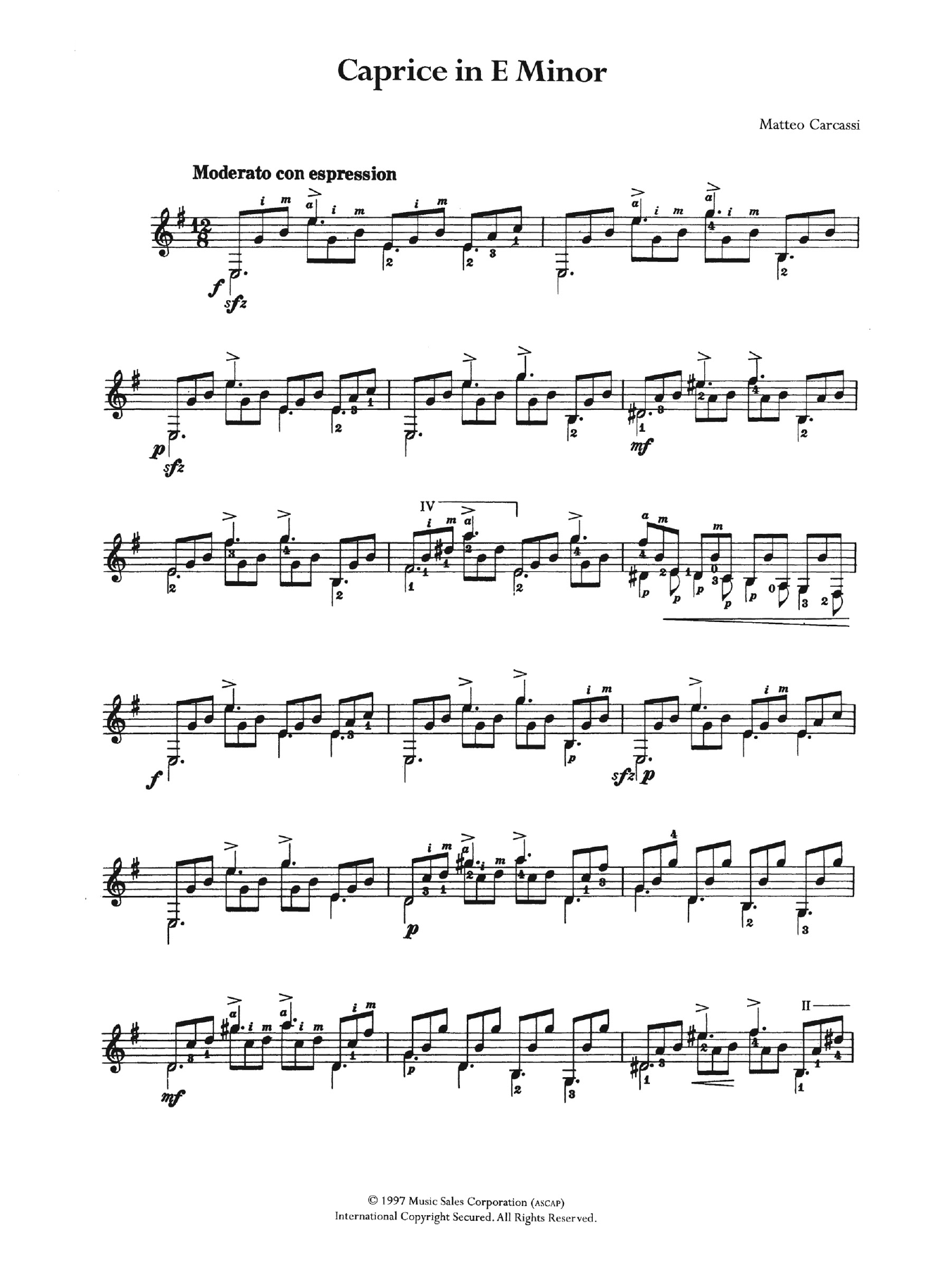 Matteo Carcassi Caprice In E Minor sheet music notes and chords. Download Printable PDF.