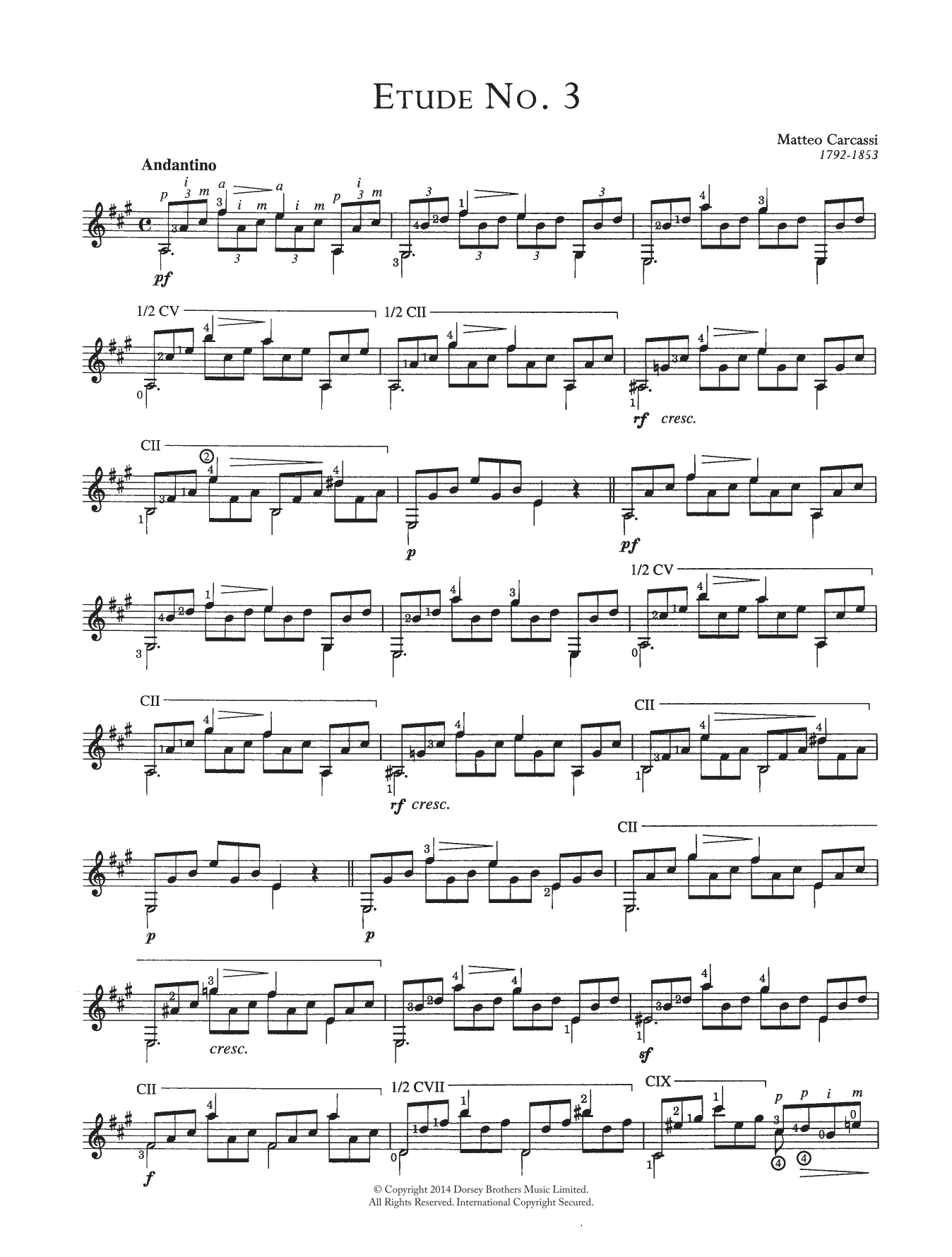 Matteo Carcassi Etude No. 3 sheet music notes and chords. Download Printable PDF.