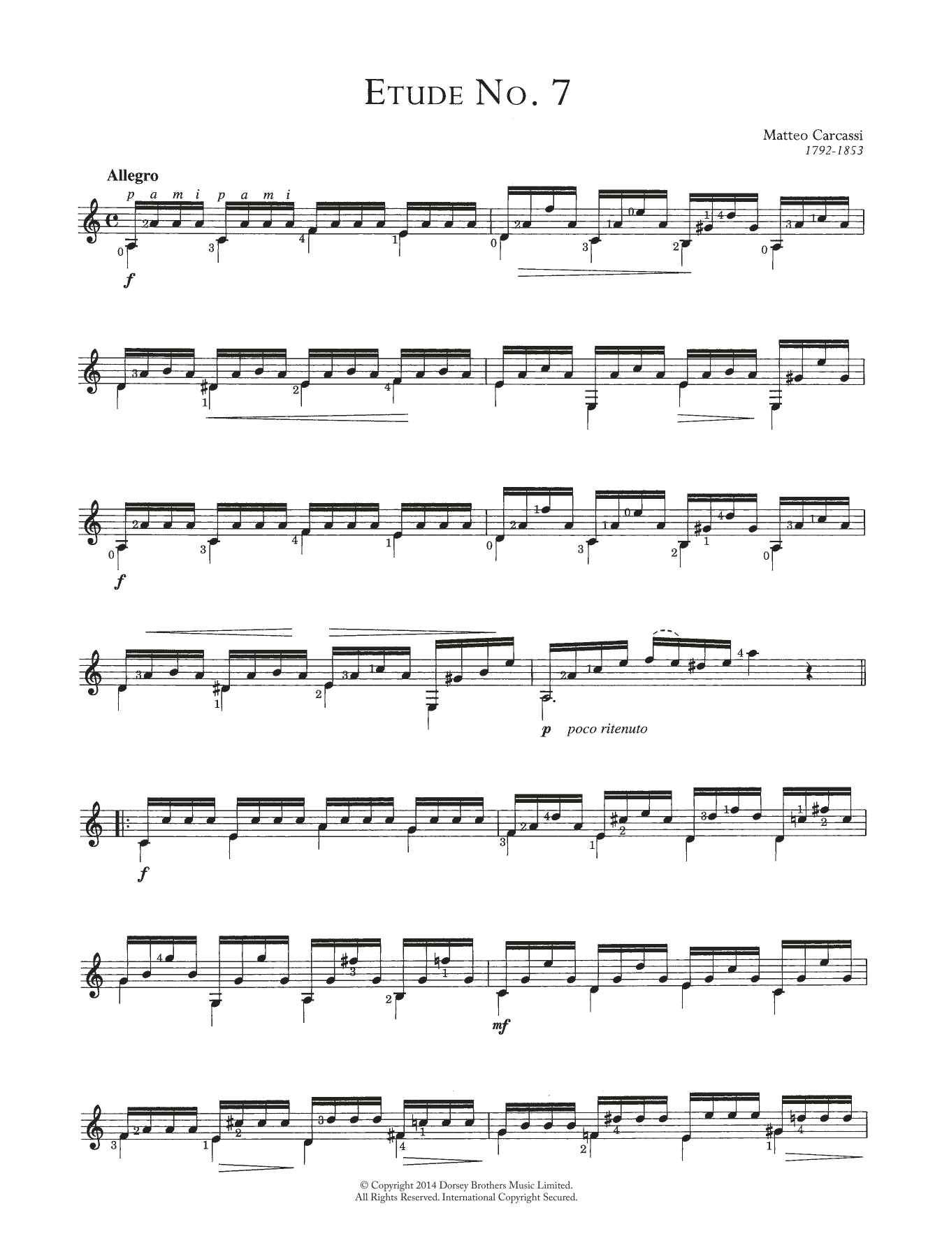 Matteo Carcassi Etude No. 7 sheet music notes and chords. Download Printable PDF.