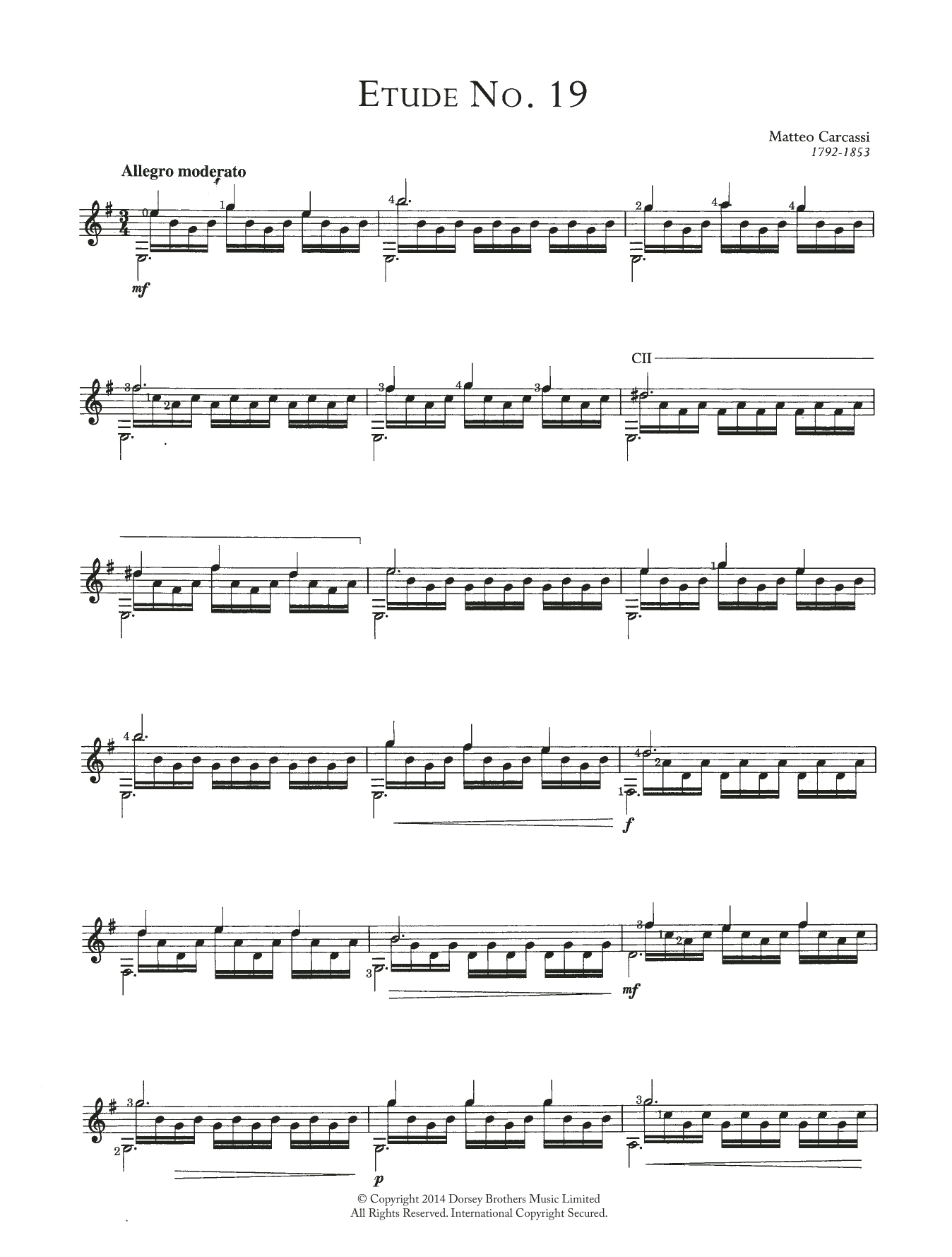 Matteo Carcassi Etude No. 19 sheet music notes and chords. Download Printable PDF.