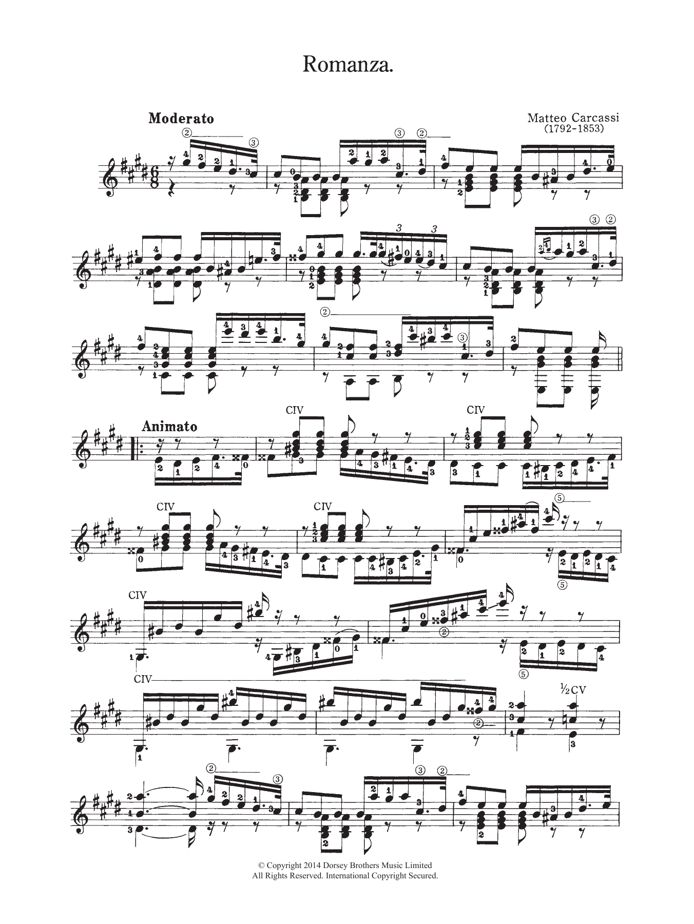 Matteo Carcassi Romanza sheet music notes and chords. Download Printable PDF.