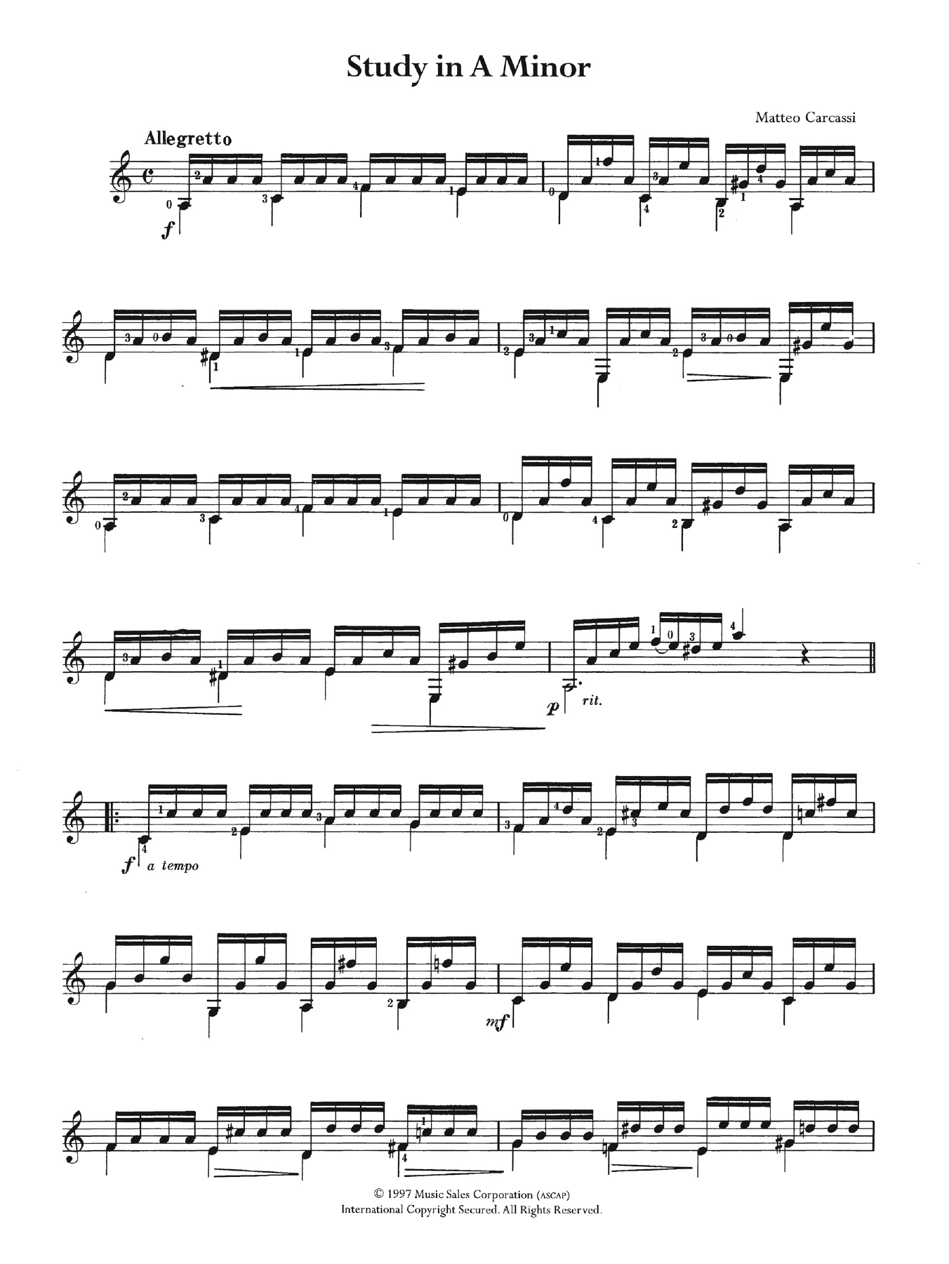 Matteo Carcassi Study In A Minor Op. 60, No. 3 sheet music notes and chords. Download Printable PDF.