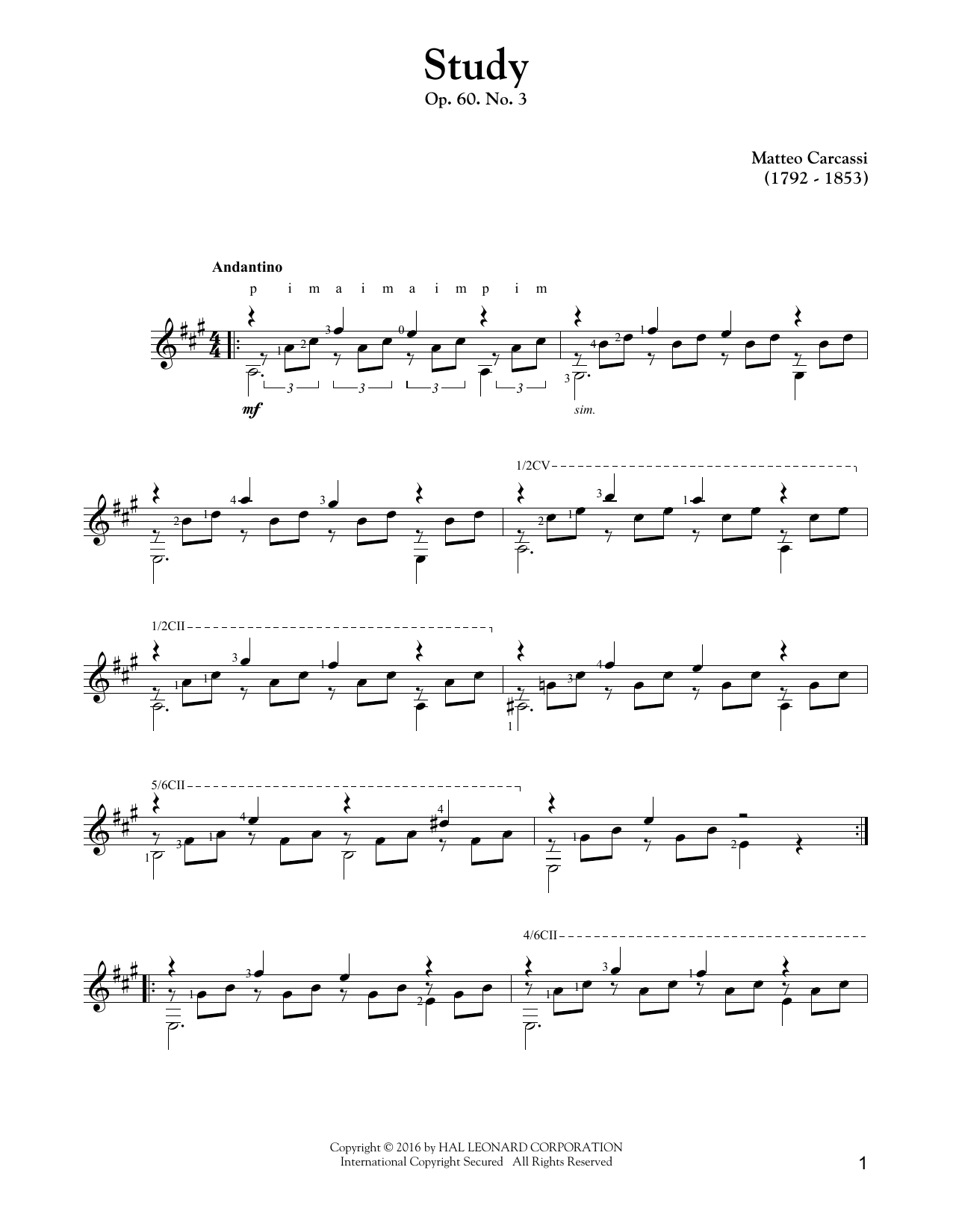 Matteo Carcassi Study, Op. 60, No. 3 sheet music notes and chords. Download Printable PDF.