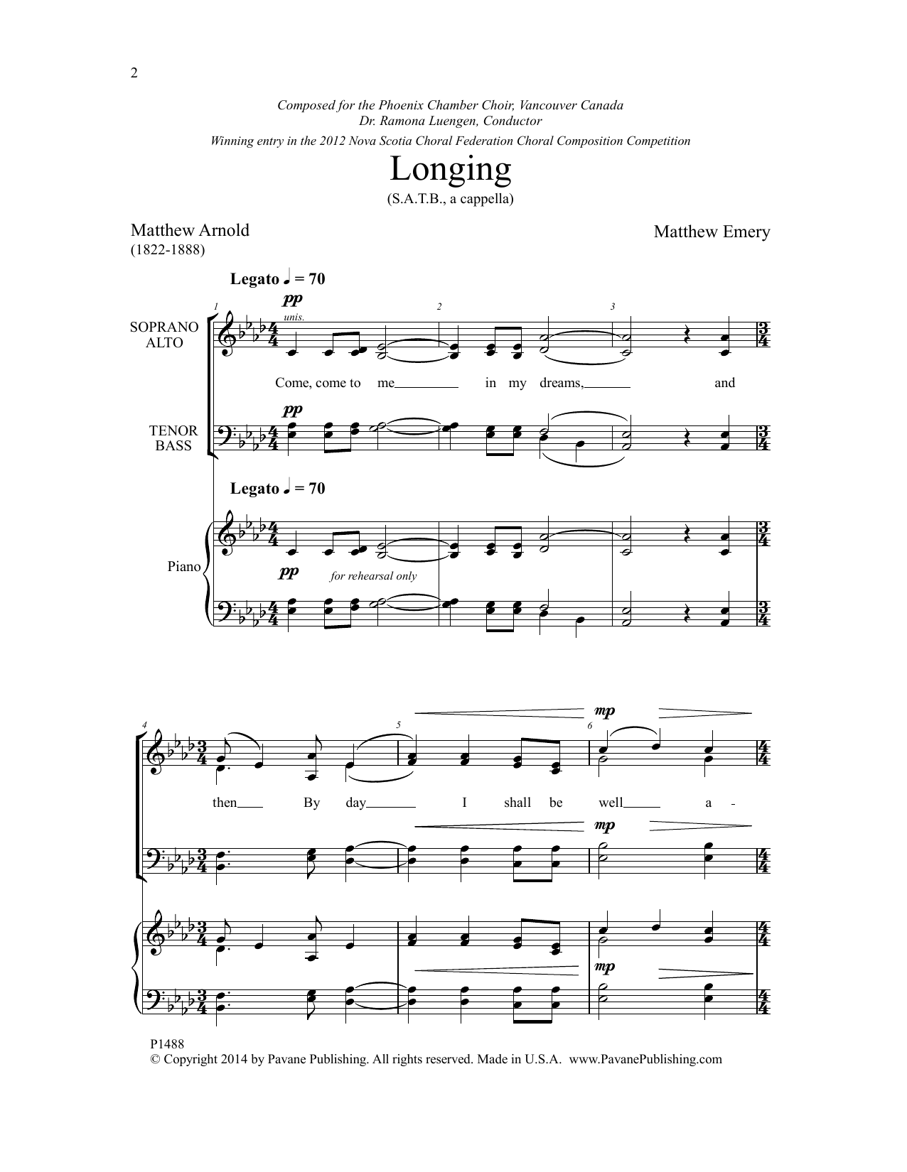 Matthew Arnold Longing sheet music notes and chords. Download Printable PDF.