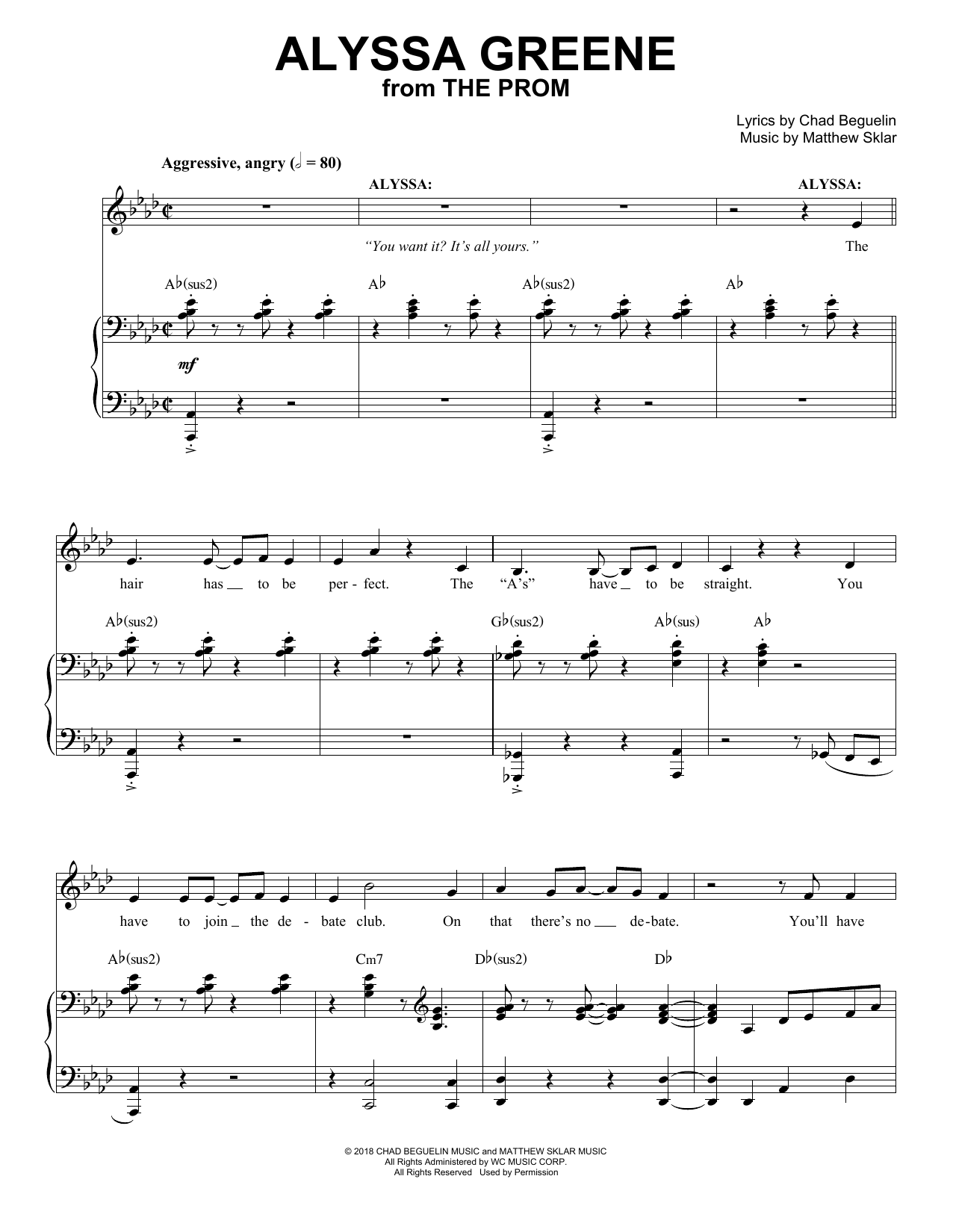 Matthew Sklar & Chad Beguelin Alyssa Greene (from The Prom: A New Musical) sheet music notes and chords. Download Printable PDF.