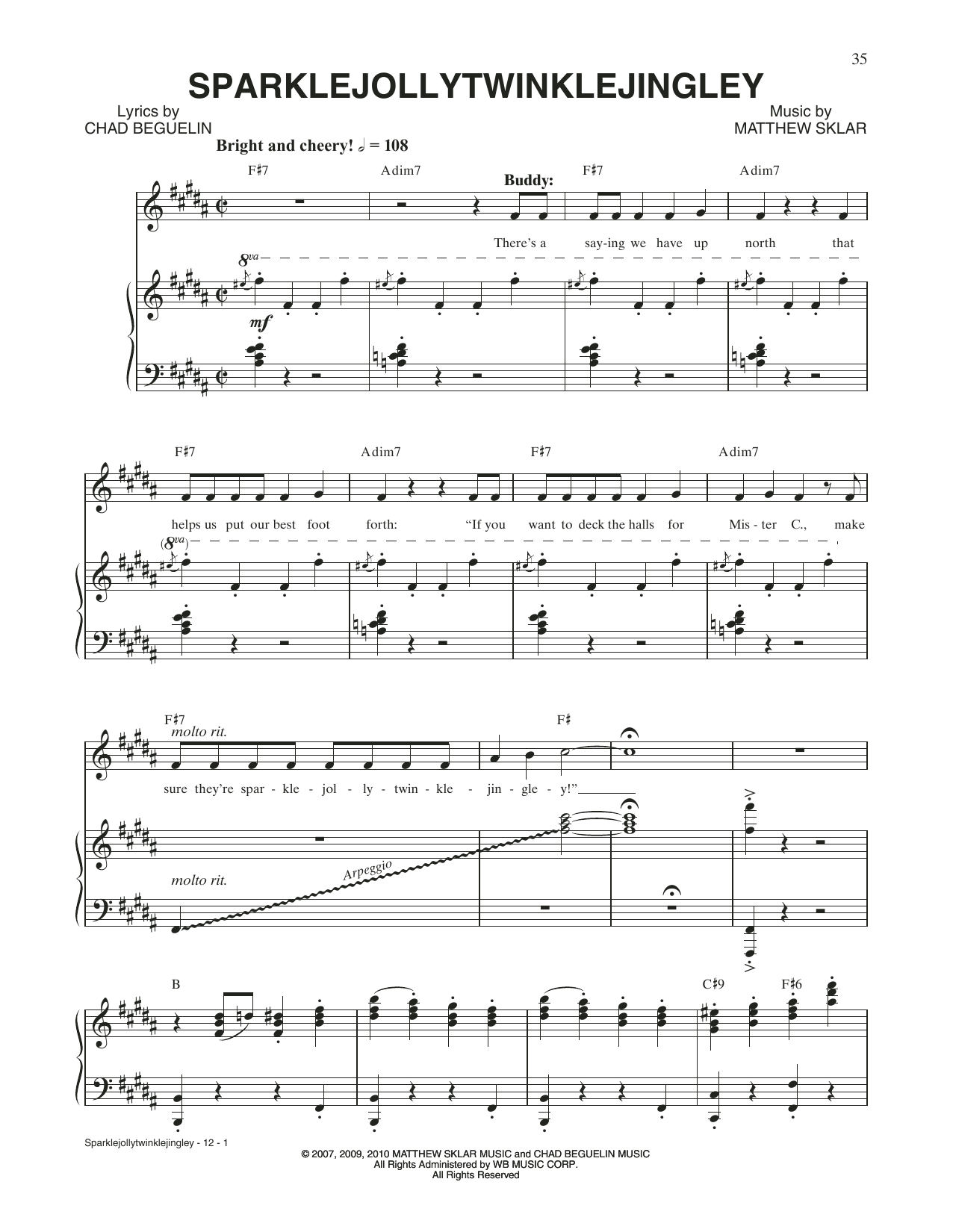 Matthew Sklar & Chad Beguelin Sparklejollytwinklejingley (from Elf: The Musical) sheet music notes and chords. Download Printable PDF.