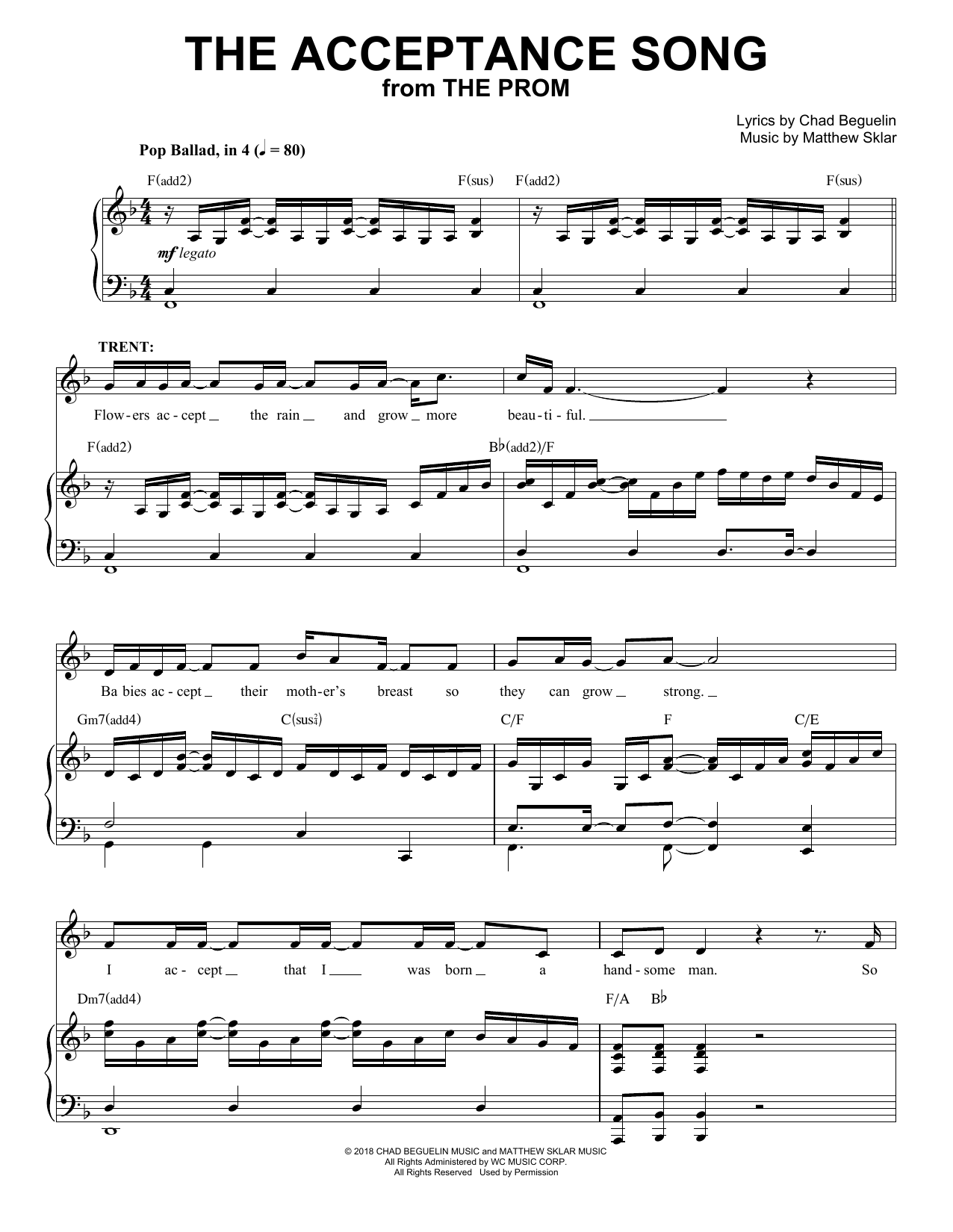 Matthew Sklar & Chad Beguelin The Acceptance Song (from The Prom: A New Musical) sheet music notes and chords. Download Printable PDF.