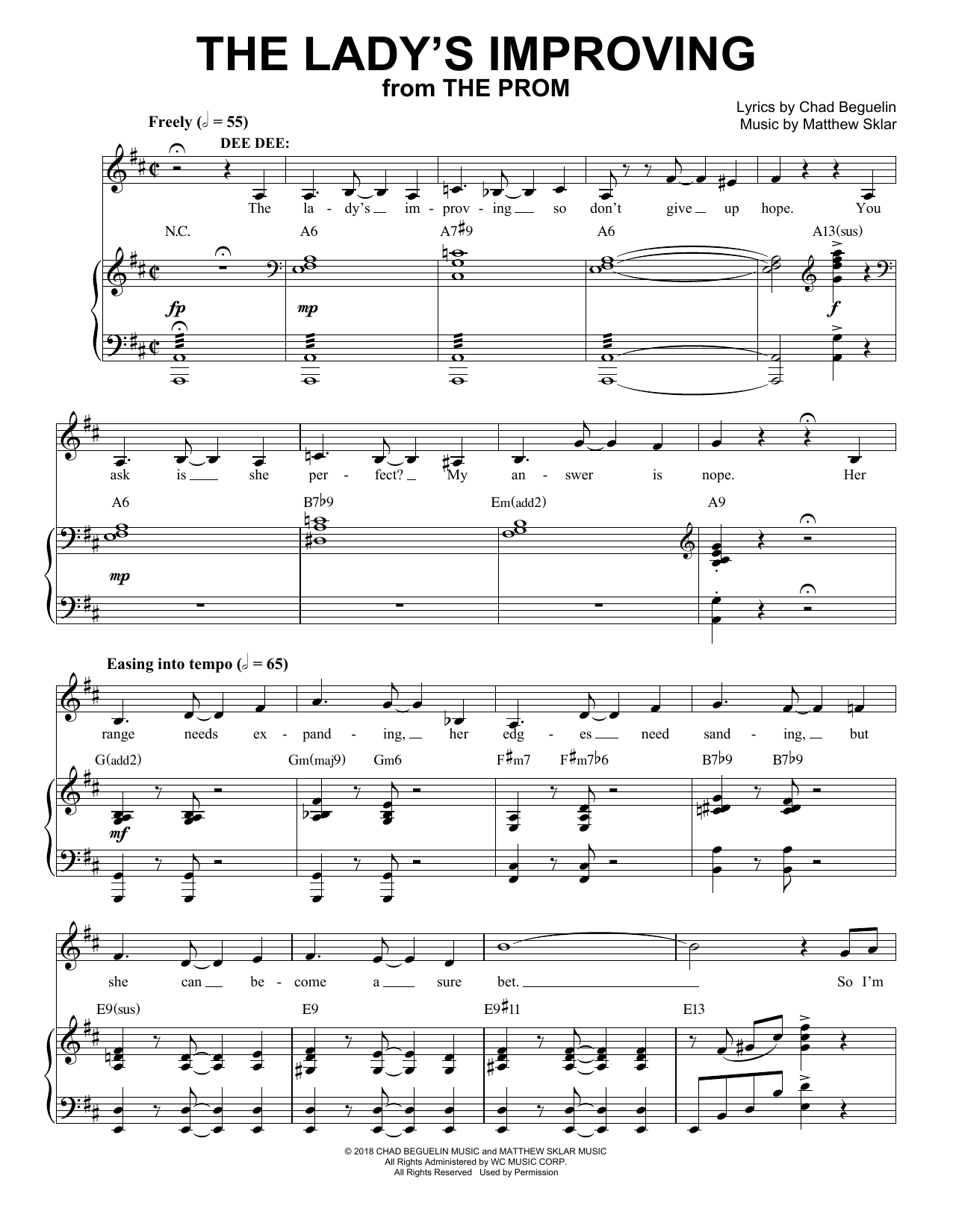 Matthew Sklar & Chad Beguelin The Lady's Improving (from The Prom: A New Musical) sheet music notes and chords. Download Printable PDF.