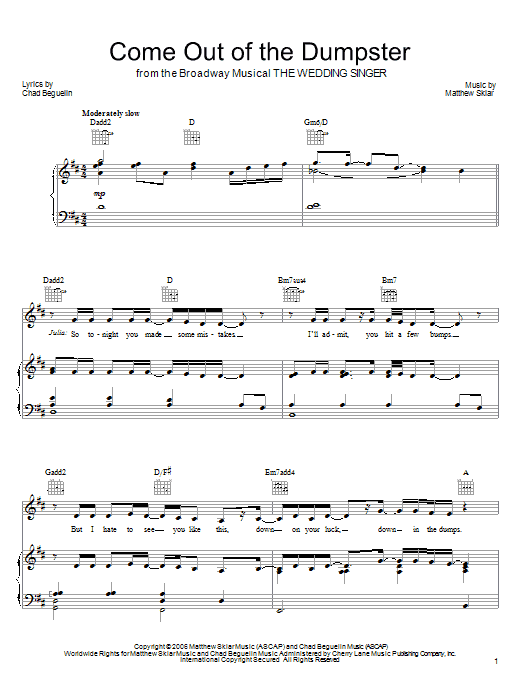 Matthew Sklar Come Out Of The Dumpster sheet music notes and chords. Download Printable PDF.