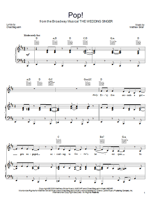 Learn to play Matthew Sklar Pop! sheet music for Piano, Vocal & Guitar Chords (Right-Hand Melody) in minutes. Price: 7.8900$ Matthew Sklar Pop! sheet music notes and chords arranged for Piano, Vocal & Guitar Chords (Right-Hand Melody)