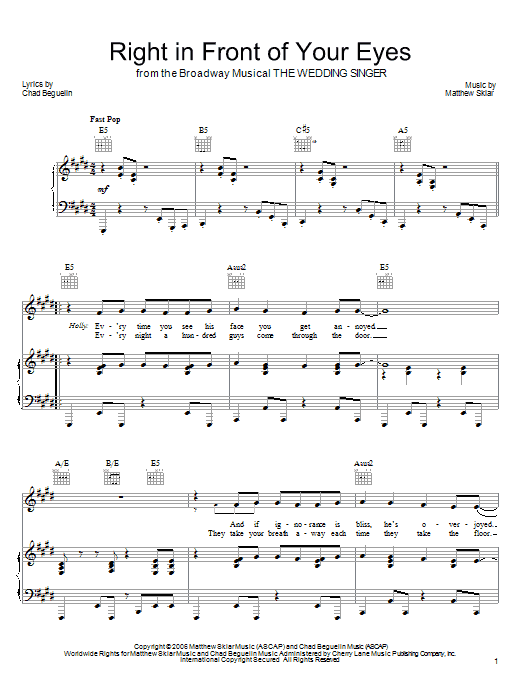 Matthew Sklar Right In Front Of Your Eyes sheet music notes and chords. Download Printable PDF.