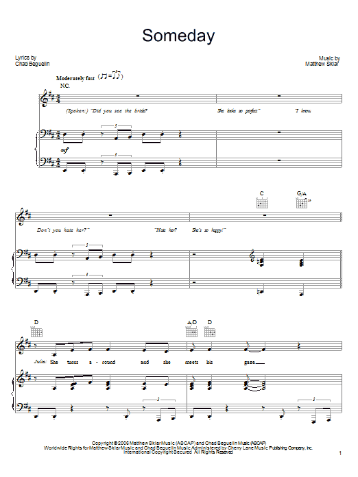 Matthew Sklar Someday sheet music notes and chords. Download Printable PDF.