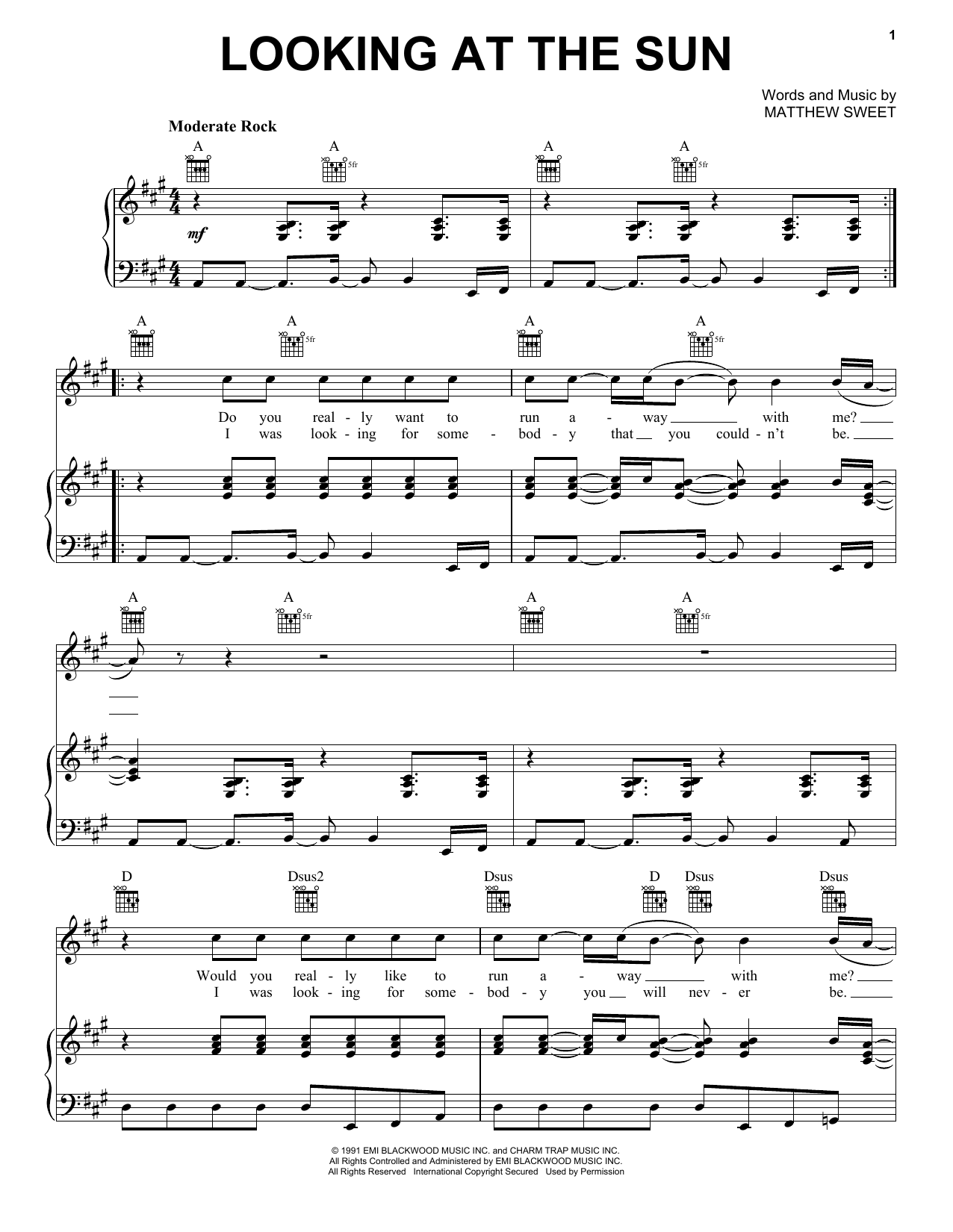 Learn to play Matthew Sweet Looking At The Sun sheet music for Piano, Vocal & Guitar Chords (Right-Hand Melody) in minutes. Price: 7.8900$ Matthew Sweet Looking At The Sun sheet music notes and chords arranged for Piano, Vocal & Guitar Chords (Right-Hand Melody)