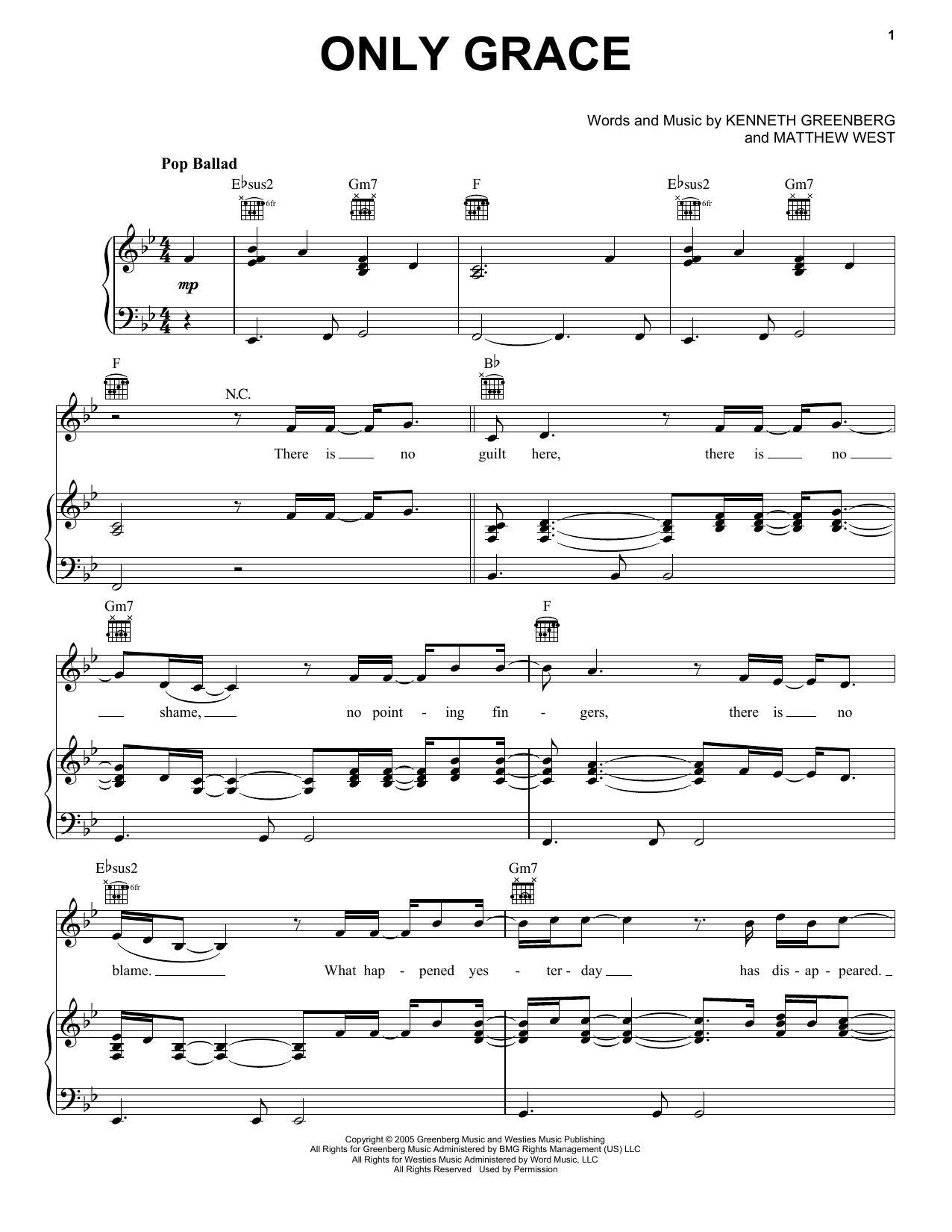 Learn to play Matthew West Only Grace sheet music for Piano, Vocal & Guitar Chords (Right-Hand Melody) in minutes. Price: 7.8900$ Matthew West Only Grace sheet music notes and chords arranged for Piano, Vocal & Guitar Chords (Right-Hand Melody)