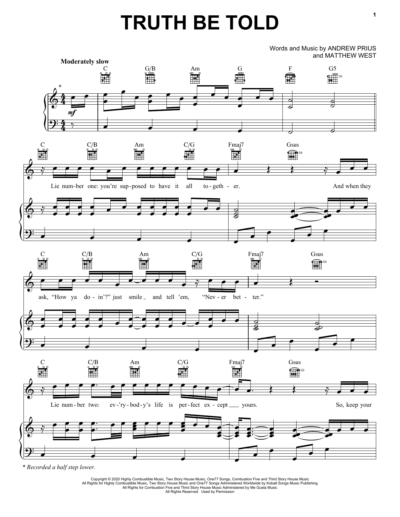 Matthew West Truth Be Told sheet music notes and chords. Download Printable PDF.