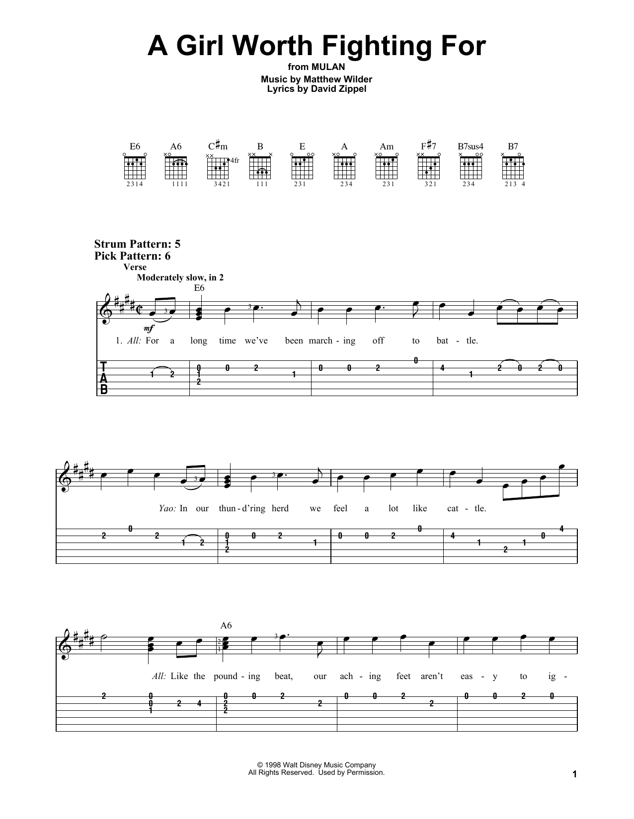 Matthew Wilder & David Zippel A Girl Worth Fighting For (from Mulan) sheet music notes and chords. Download Printable PDF.