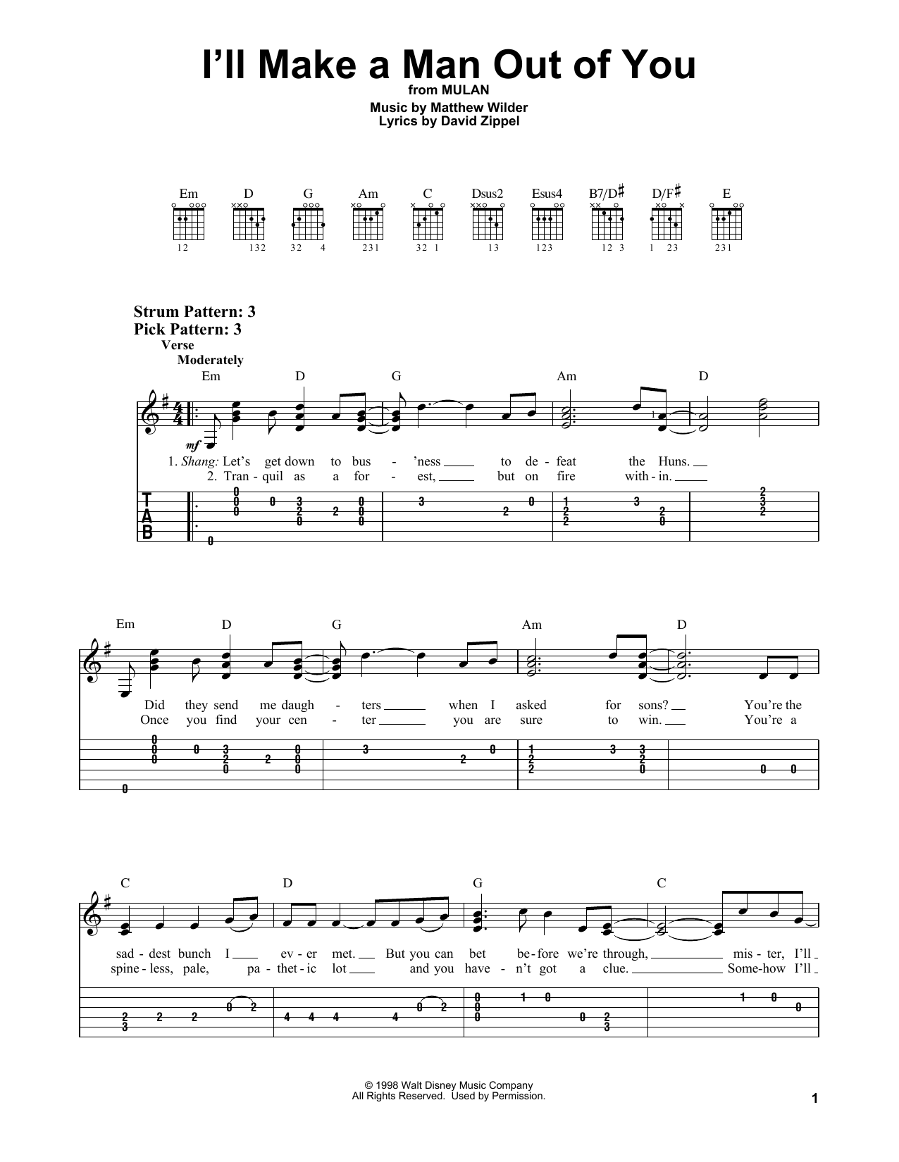 Matthew Wilder & David Zippel I'll Make A Man Out Of You (from Mulan) sheet music notes and chords. Download Printable PDF.