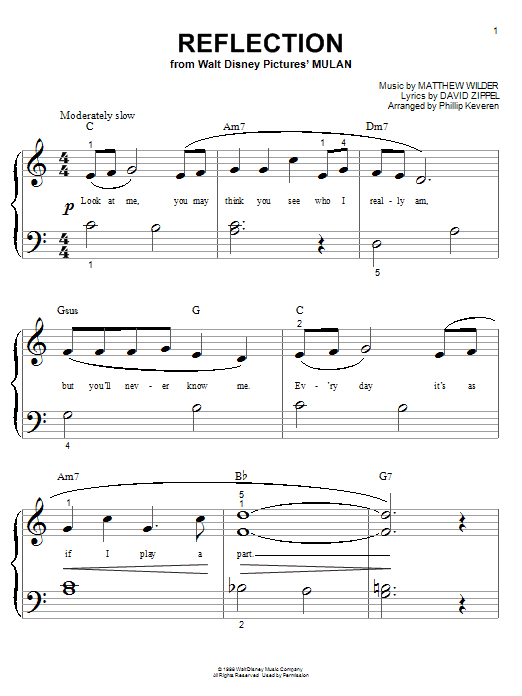 Christina Aguilera Reflection (Pop Version) (from Mulan) sheet music notes and chords. Download Printable PDF.