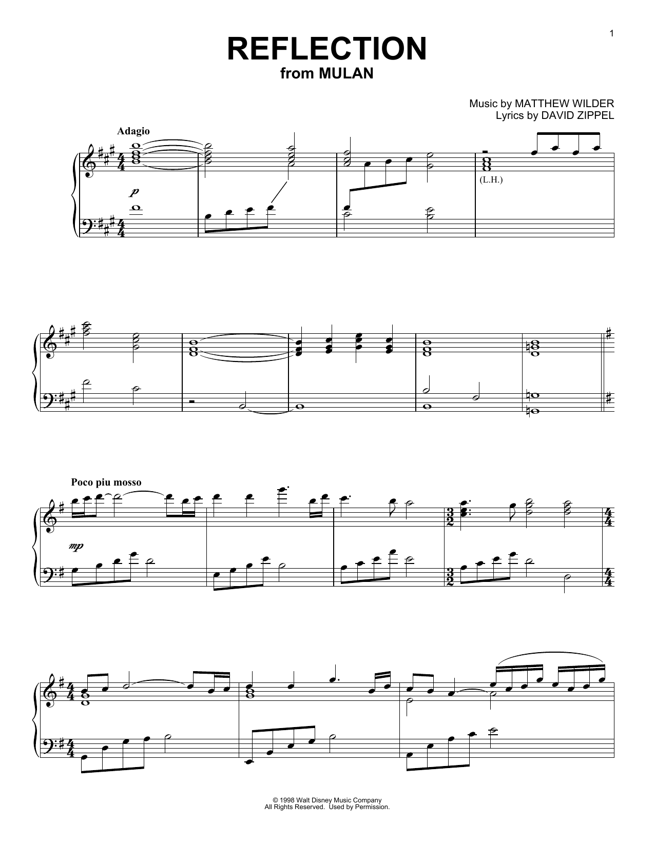 Matthew Wilder Reflection (from Mulan) [Classical version] sheet music notes and chords. Download Printable PDF.