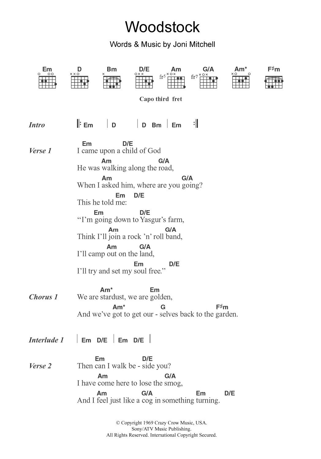 Matthews Southern Comfort Woodstock sheet music notes and chords. Download Printable PDF.