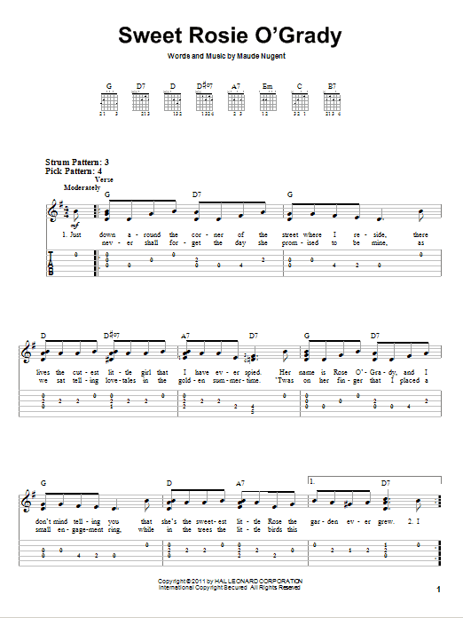 Maude Nugent Sweet Rosie O'Grady sheet music notes and chords. Download Printable PDF.