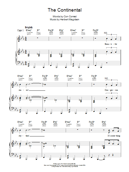 Maureen McGovern The Continental sheet music notes and chords arranged for Piano, Vocal & Guitar Chords