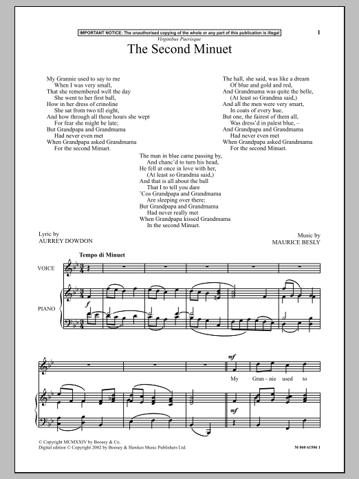 Maurice Besly The Second Minuet sheet music notes and chords arranged for Piano & Vocal