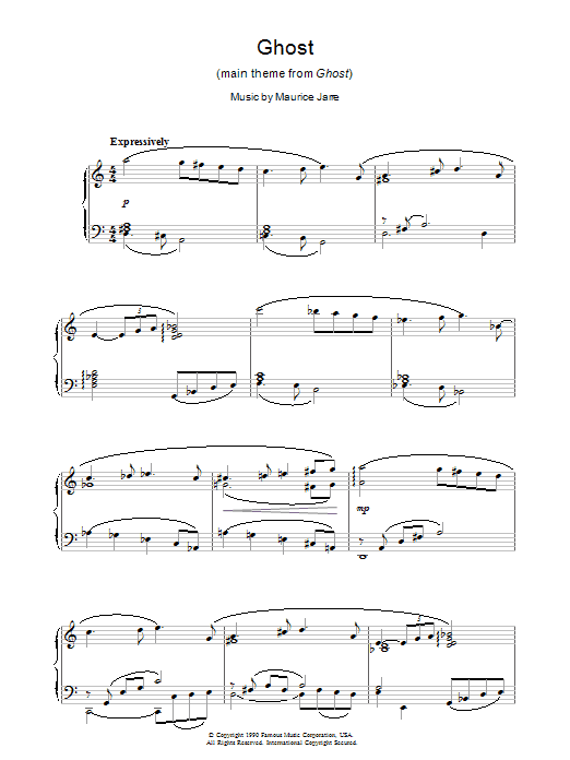 Maurice Jarre Ghost (Theme) sheet music notes and chords arranged for Piano Solo