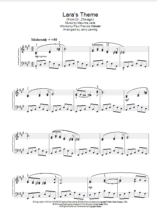 Maurice Jarre Lara's Theme (from Dr Zhivago) sheet music notes and chords. Download Printable PDF.