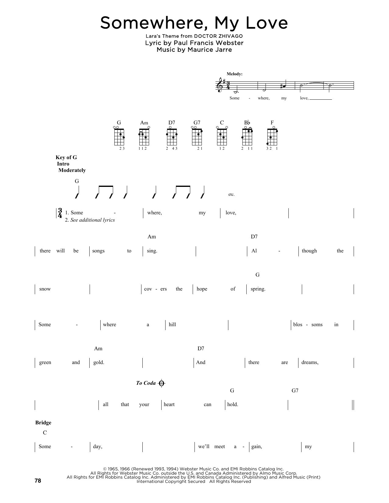 Maurice Jarre Somewhere, My Love (from Doctor Zhivago) (arr. Fred Sokolow) sheet music notes and chords. Download Printable PDF.