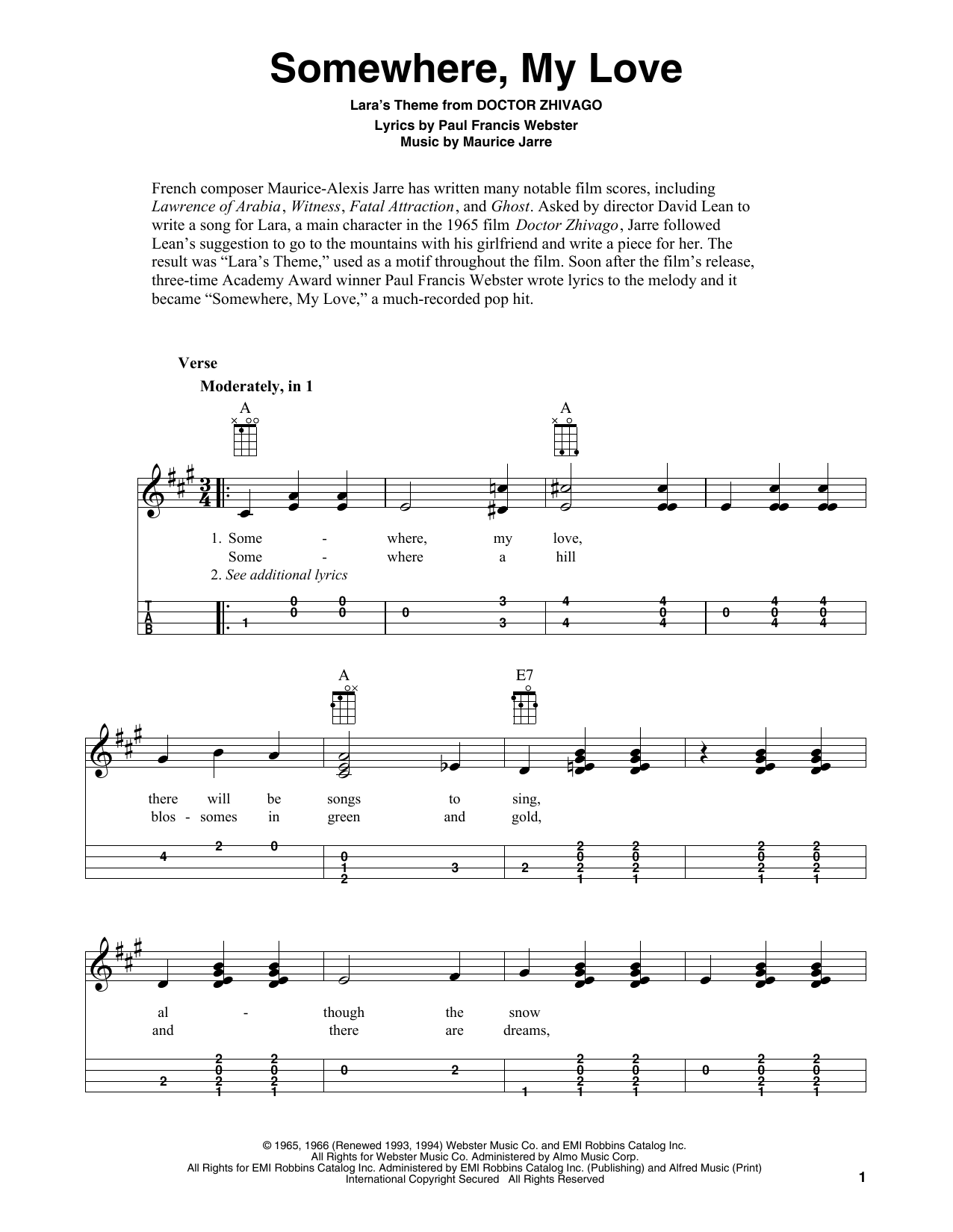 Maurice Jarre Somewhere, My Love (Lara's Theme) (from Doctor Zhivago) sheet music notes and chords. Download Printable PDF.