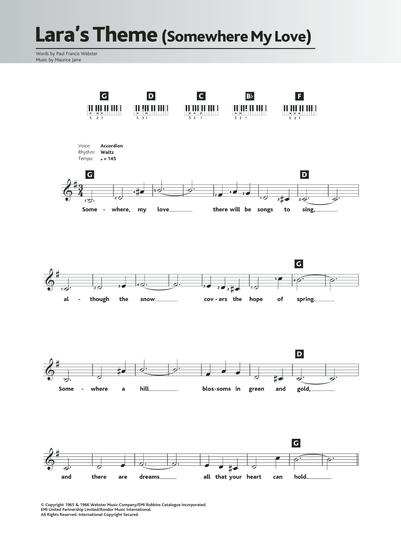 Maurice Jarre Somewhere My Love (Lara's Theme) sheet music notes and chords. Download Printable PDF.