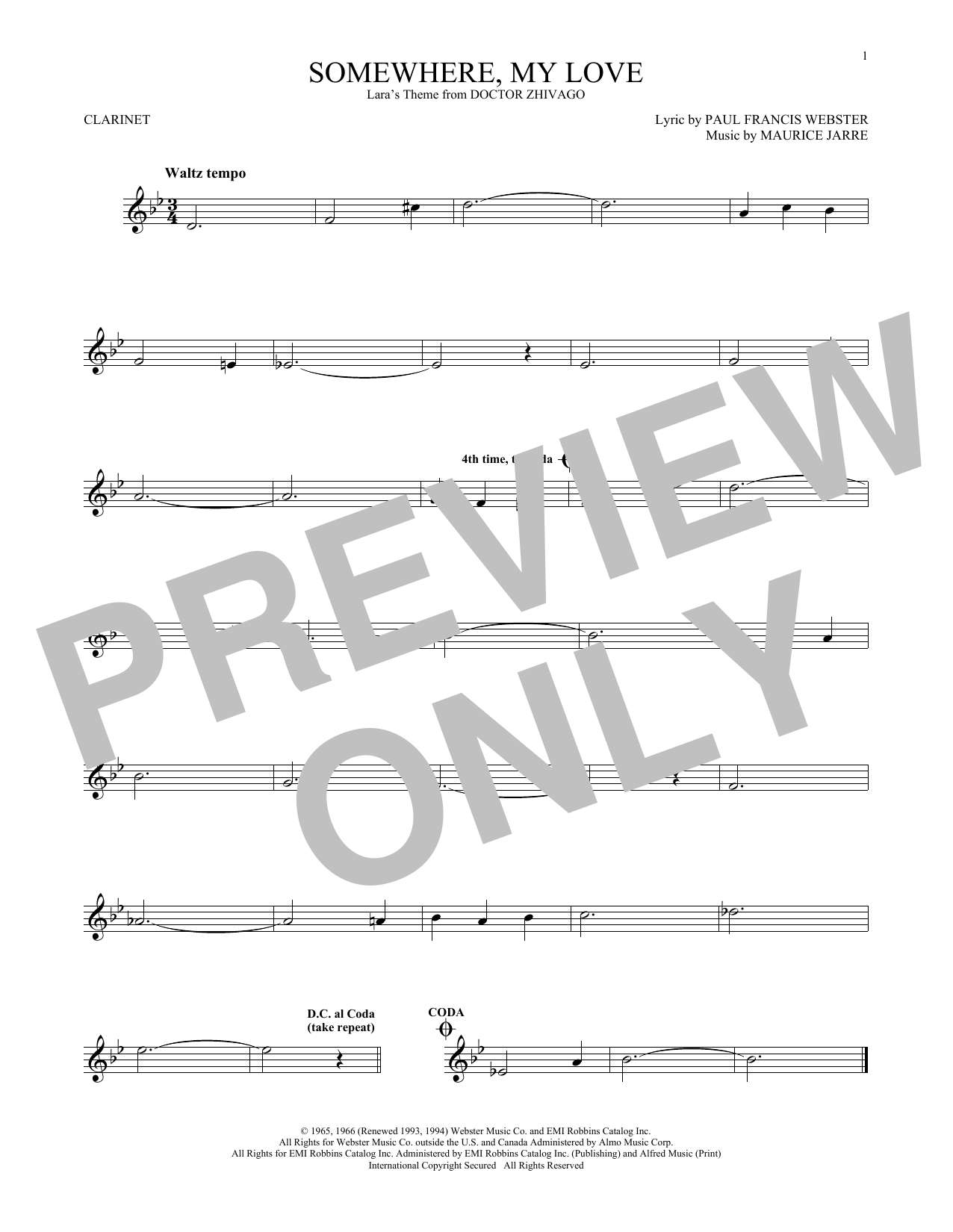 Maurice Jarre Somewhere, My Love sheet music notes and chords. Download Printable PDF.