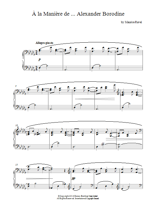 Learn to play Maurice Ravel A La Maniere De Alexander Borodine sheet music for Piano Solo in minutes. Price: 7.8900$ Maurice Ravel A La Maniere De Alexander Borodine sheet music notes and chords arranged for Piano Solo