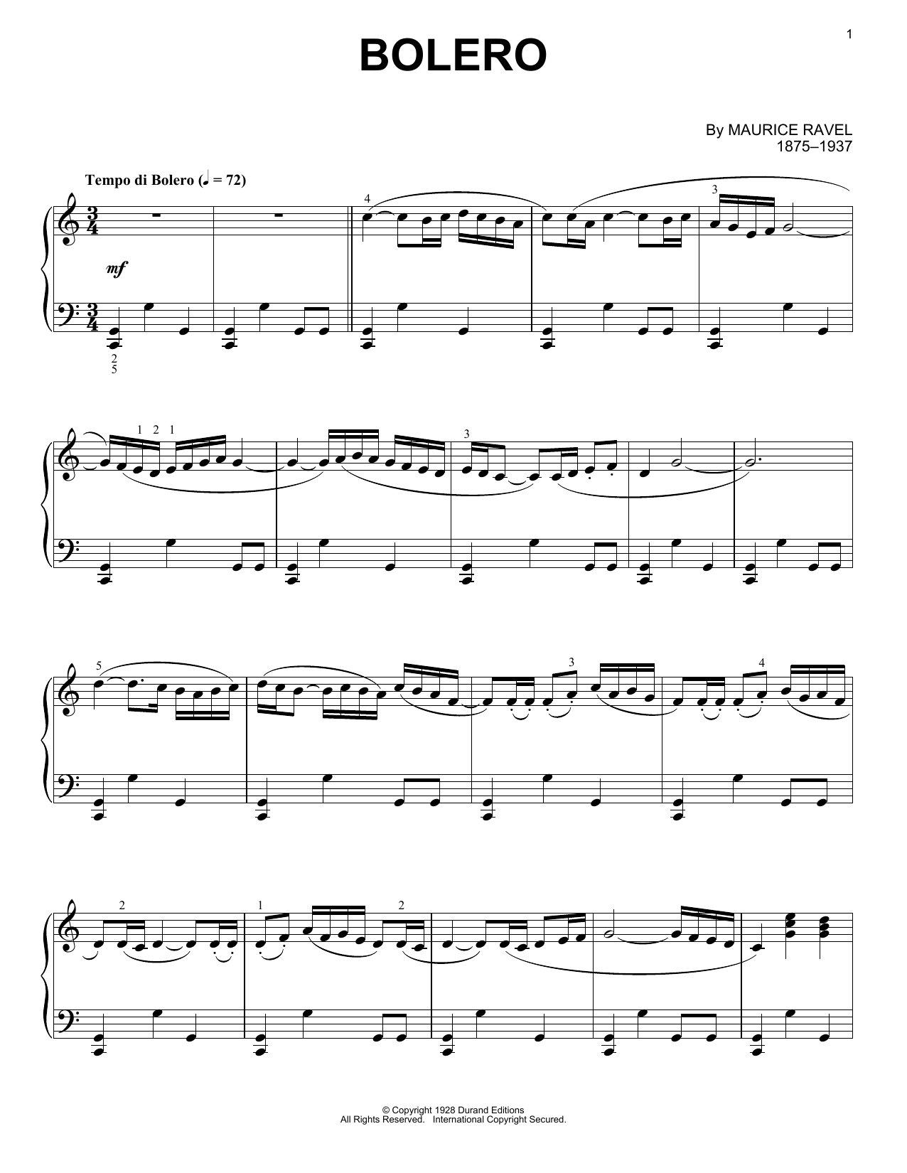 Maurice Ravel Bolero sheet music notes and chords. Download Printable PDF.