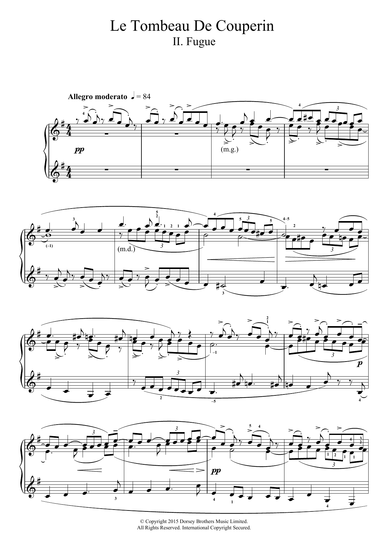 Learn to play Maurice Ravel Le Tombeau De Couperin - II. Fugue sheet music for Piano Solo in minutes. Price: 7.8900$ Maurice Ravel Le Tombeau De Couperin - II. Fugue sheet music notes and chords arranged for Piano Solo