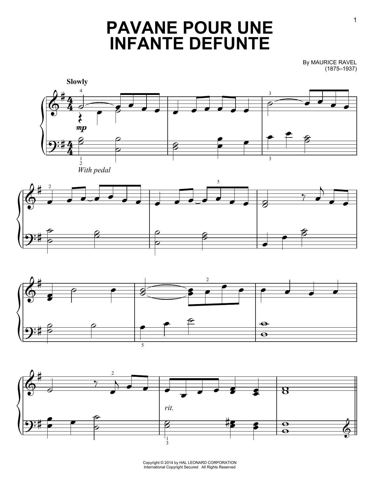 Maurice Ravel Pavane pour une Infante Défunte sheet music notes and chords. Download Printable PDF.