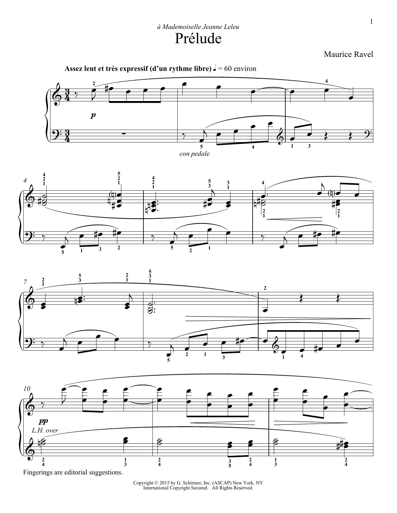 Maurice Ravel Prelude sheet music notes and chords. Download Printable PDF.