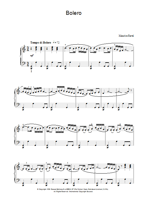 Learn to play Maurice Ravel Ravel's Bolero sheet music for Piano Solo in minutes. Price: 7.8900$ Maurice Ravel Ravel's Bolero sheet music notes and chords arranged for Piano Solo