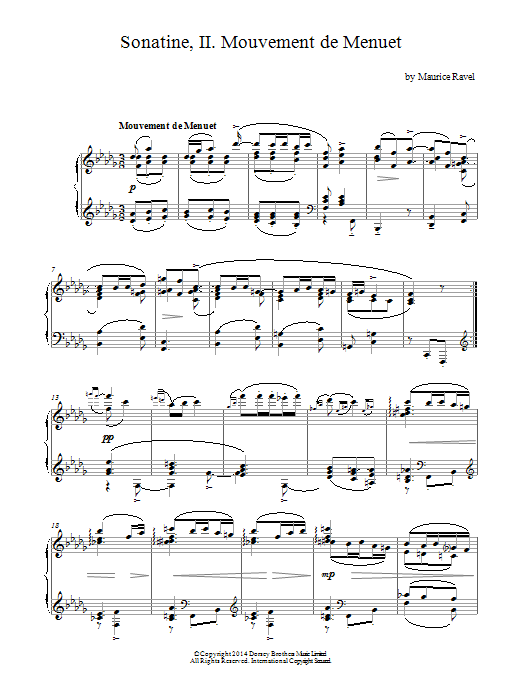 Learn to play Maurice Ravel Sonatine, 2nd Movement sheet music for Piano Solo in minutes. Price: 7.8900$ Maurice Ravel Sonatine, 2nd Movement sheet music notes and chords arranged for Piano Solo