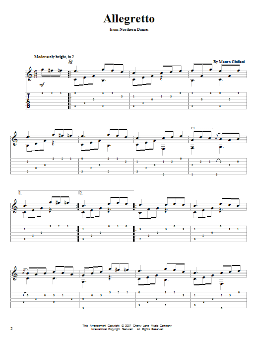 Mauro Giuliani Allegreto sheet music notes and chords. Download Printable PDF.