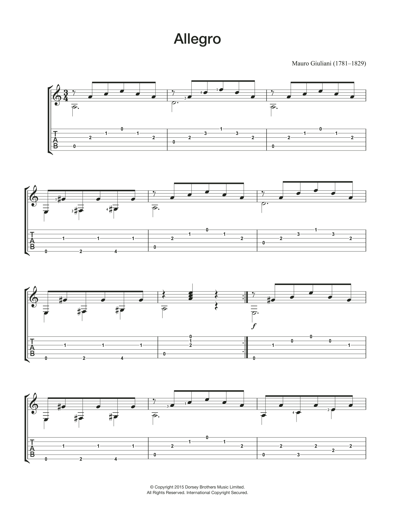 Mauro Giuliani Allegro sheet music notes and chords. Download Printable PDF.